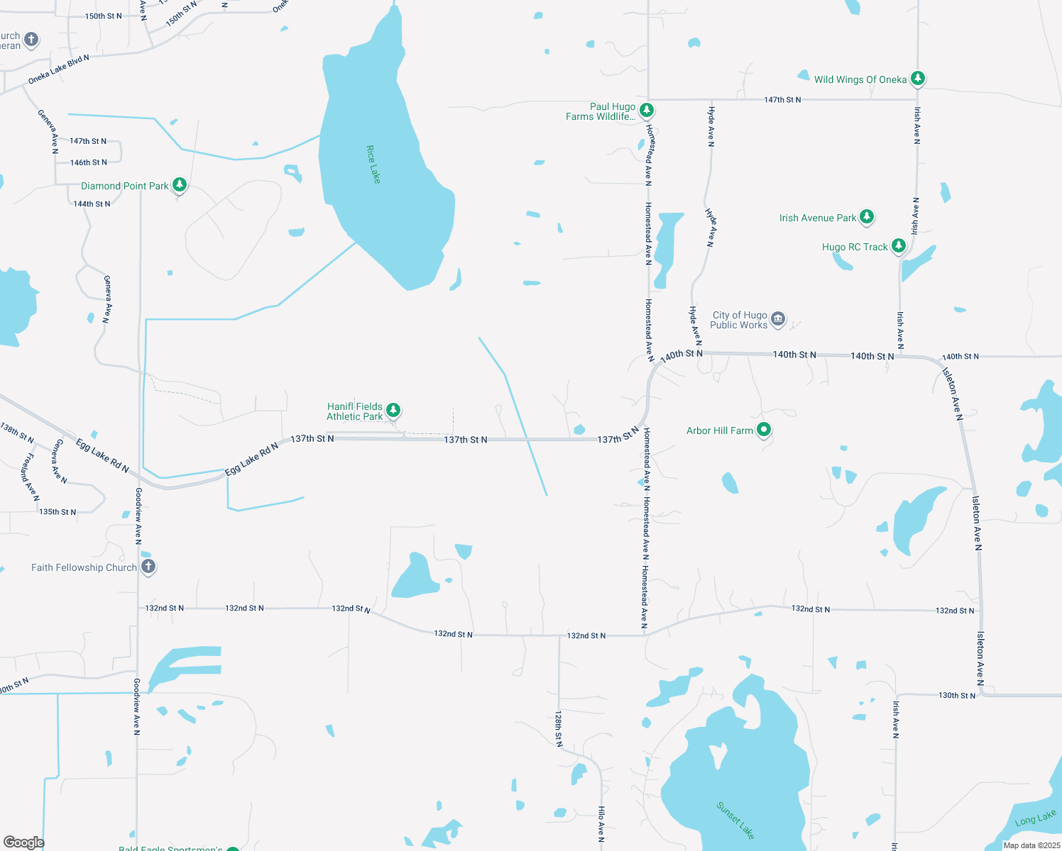 map of restaurants, bars, coffee shops, grocery stores, and more near 7606 137th Street North in Hugo