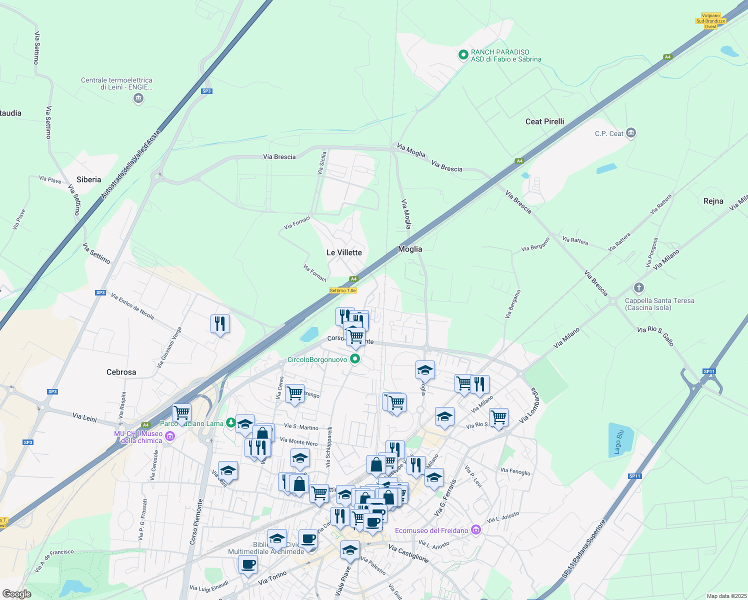 map of restaurants, bars, coffee shops, grocery stores, and more near 41 Via Fornaci in Settimo Torinese