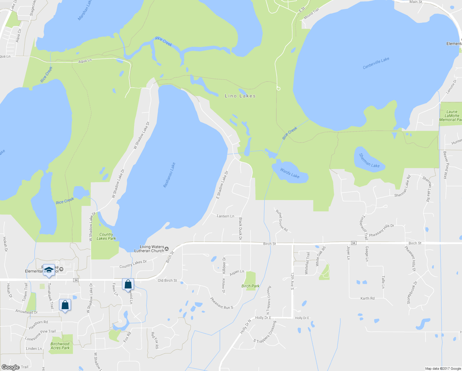 map of restaurants, bars, coffee shops, grocery stores, and more near 6723 Partridge Place in Lino Lakes