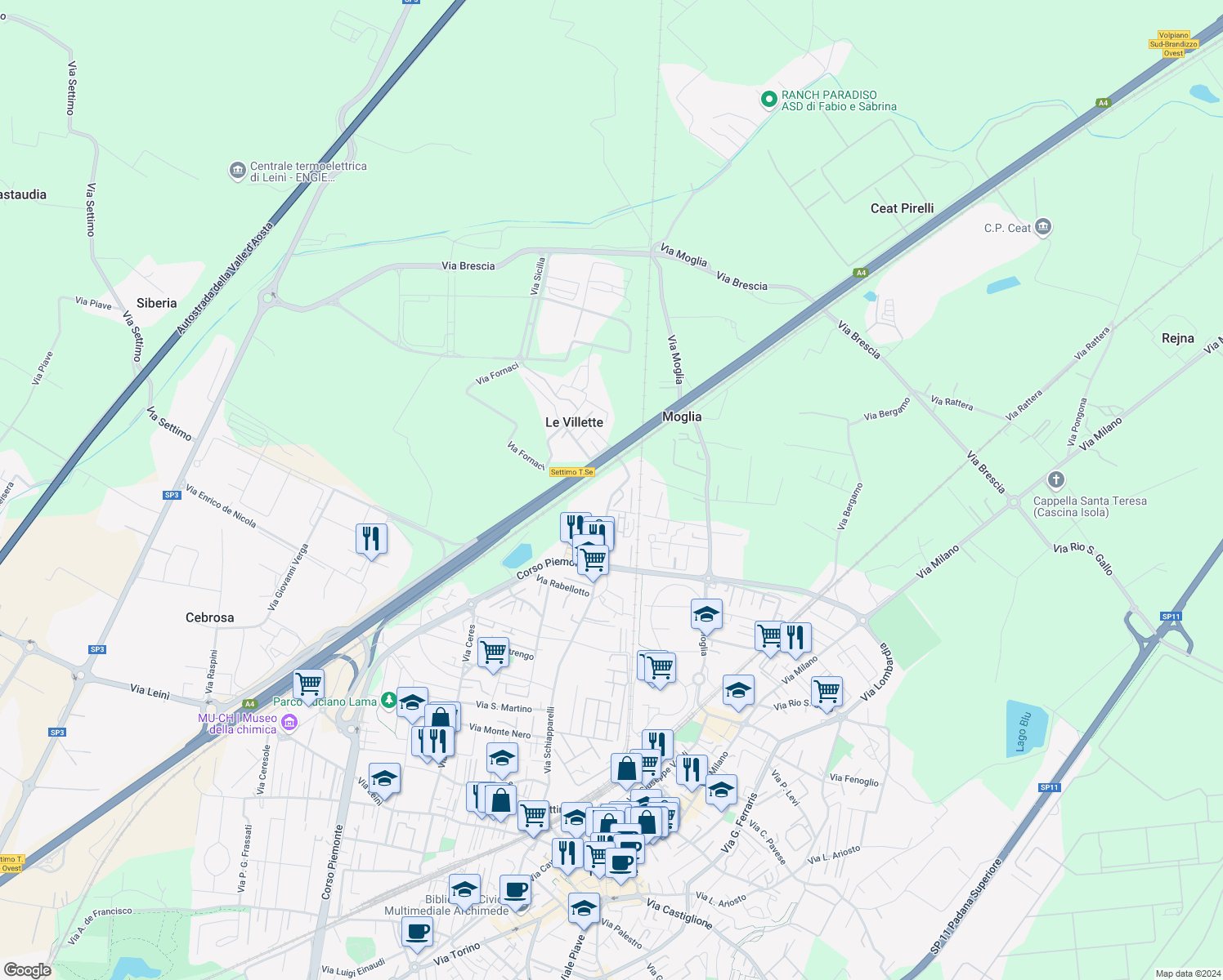 map of restaurants, bars, coffee shops, grocery stores, and more near 41 Via Fornaci in Settimo Torinese