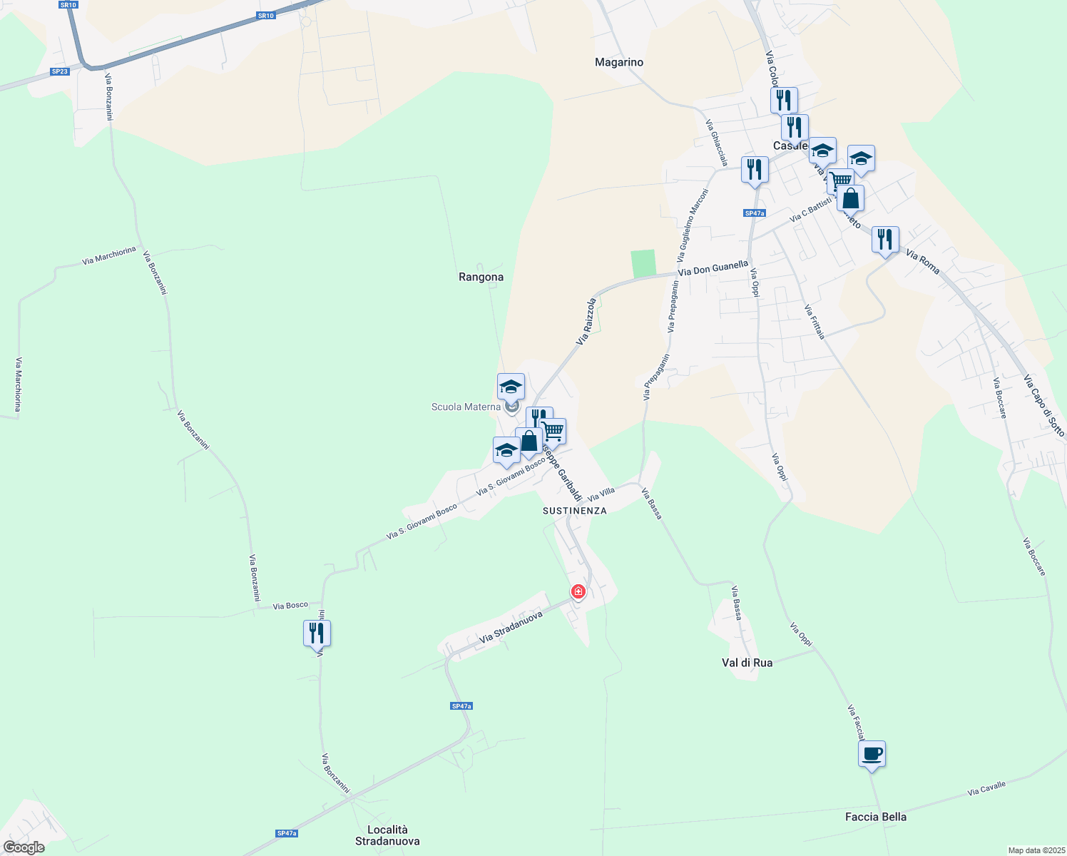 map of restaurants, bars, coffee shops, grocery stores, and more near 8B Via Garibaldi Giuseppe in Casaleone