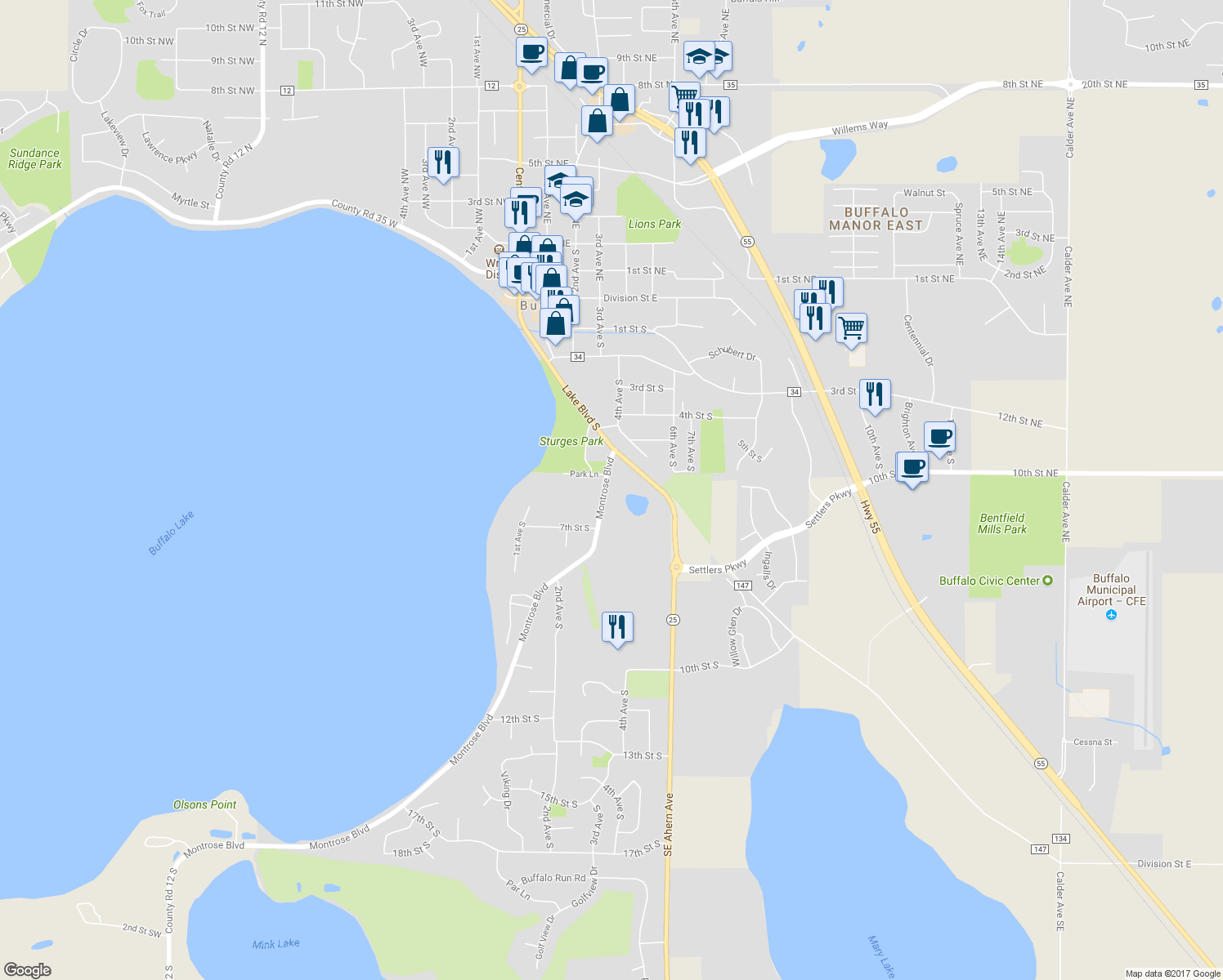 map of restaurants, bars, coffee shops, grocery stores, and more near 610 Montrose Boulevard in Buffalo