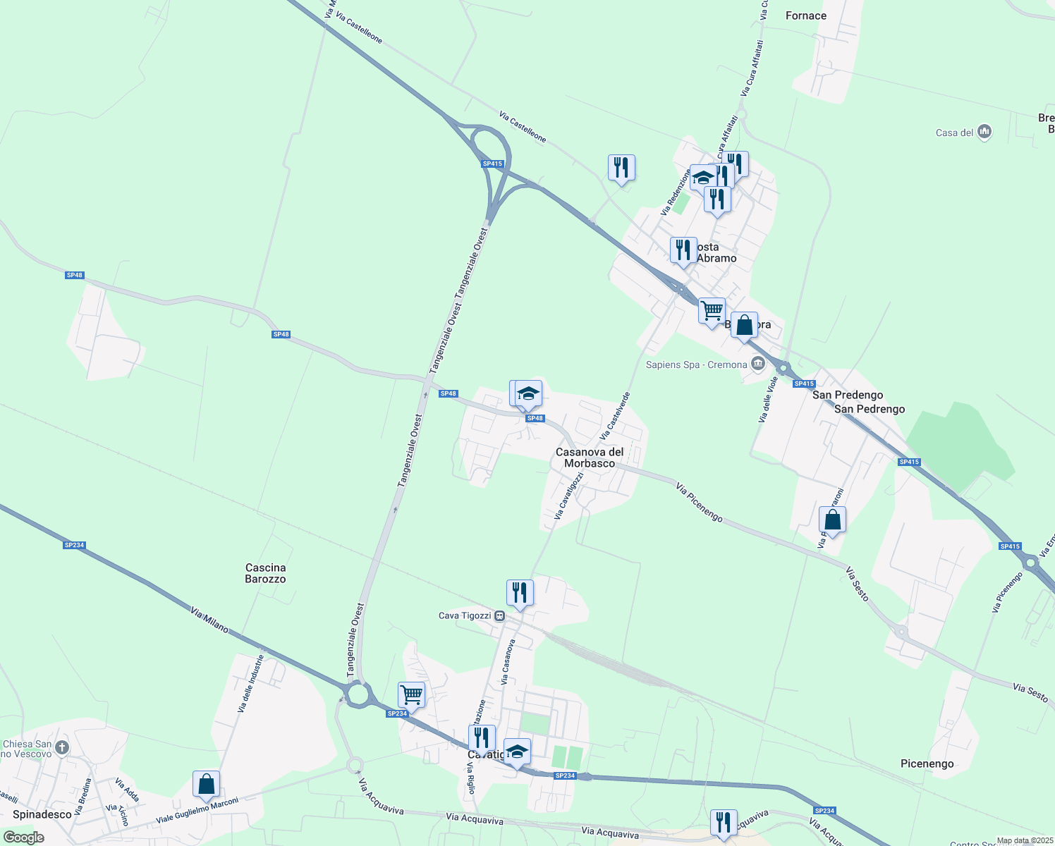 map of restaurants, bars, coffee shops, grocery stores, and more near 3 Via Anguissola in Casanova del Morbasco
