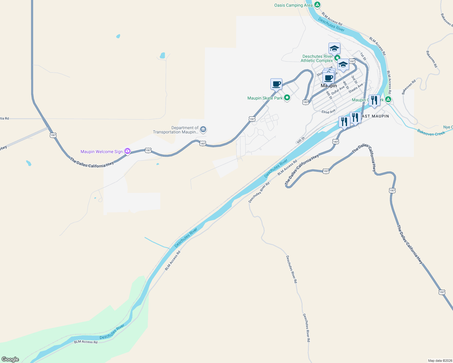 map of restaurants, bars, coffee shops, grocery stores, and more near George Jackson Road in Maupin