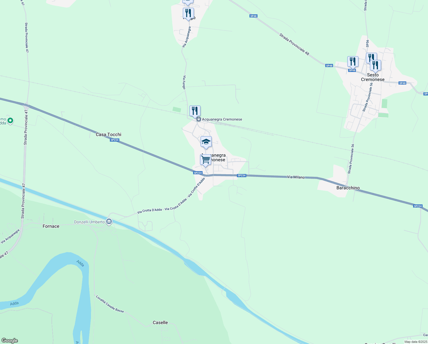 map of restaurants, bars, coffee shops, grocery stores, and more near 4 Viale Europa in Acquanegra Cremonese