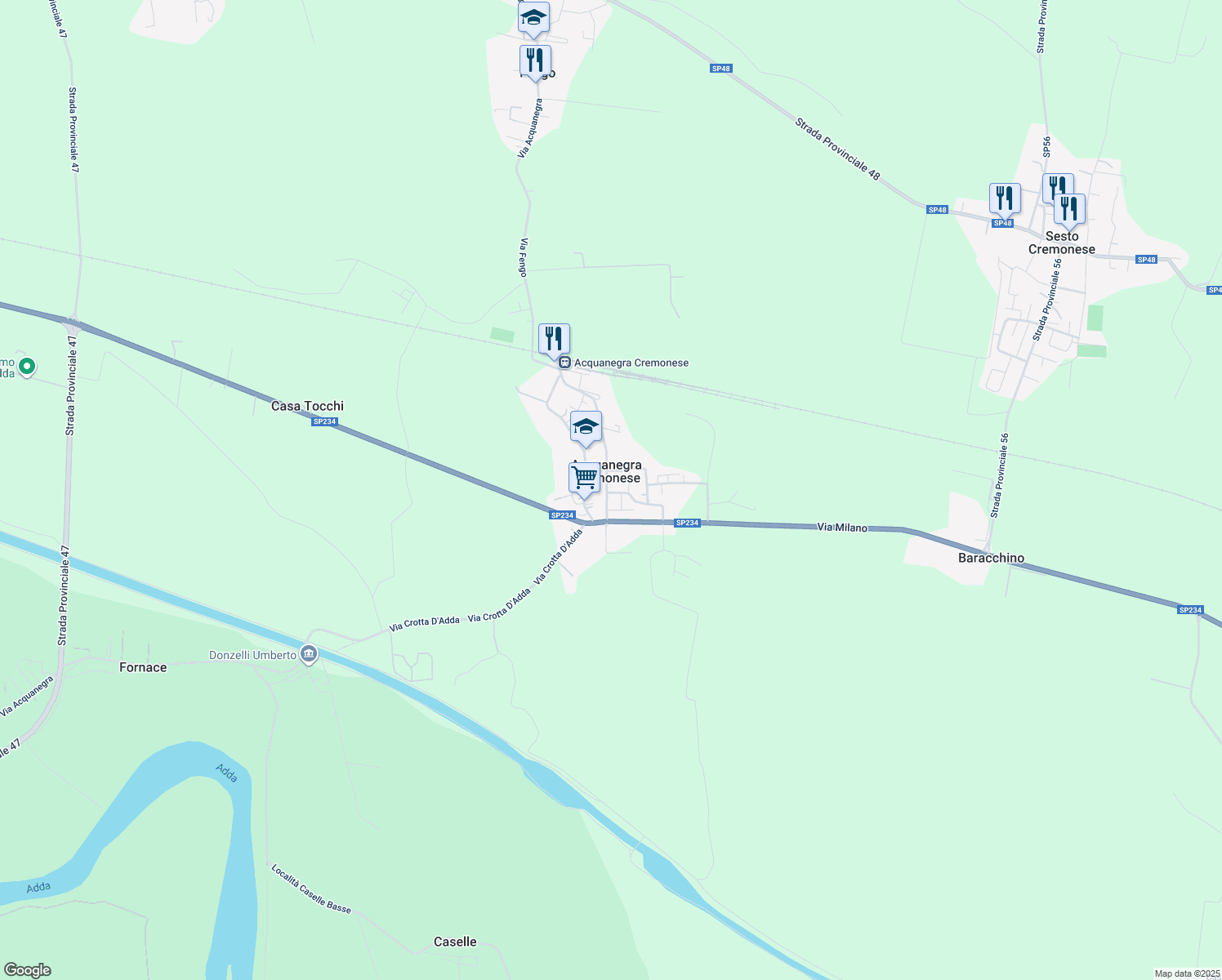 map of restaurants, bars, coffee shops, grocery stores, and more near 4 Viale Europa in Acquanegra Cremonese