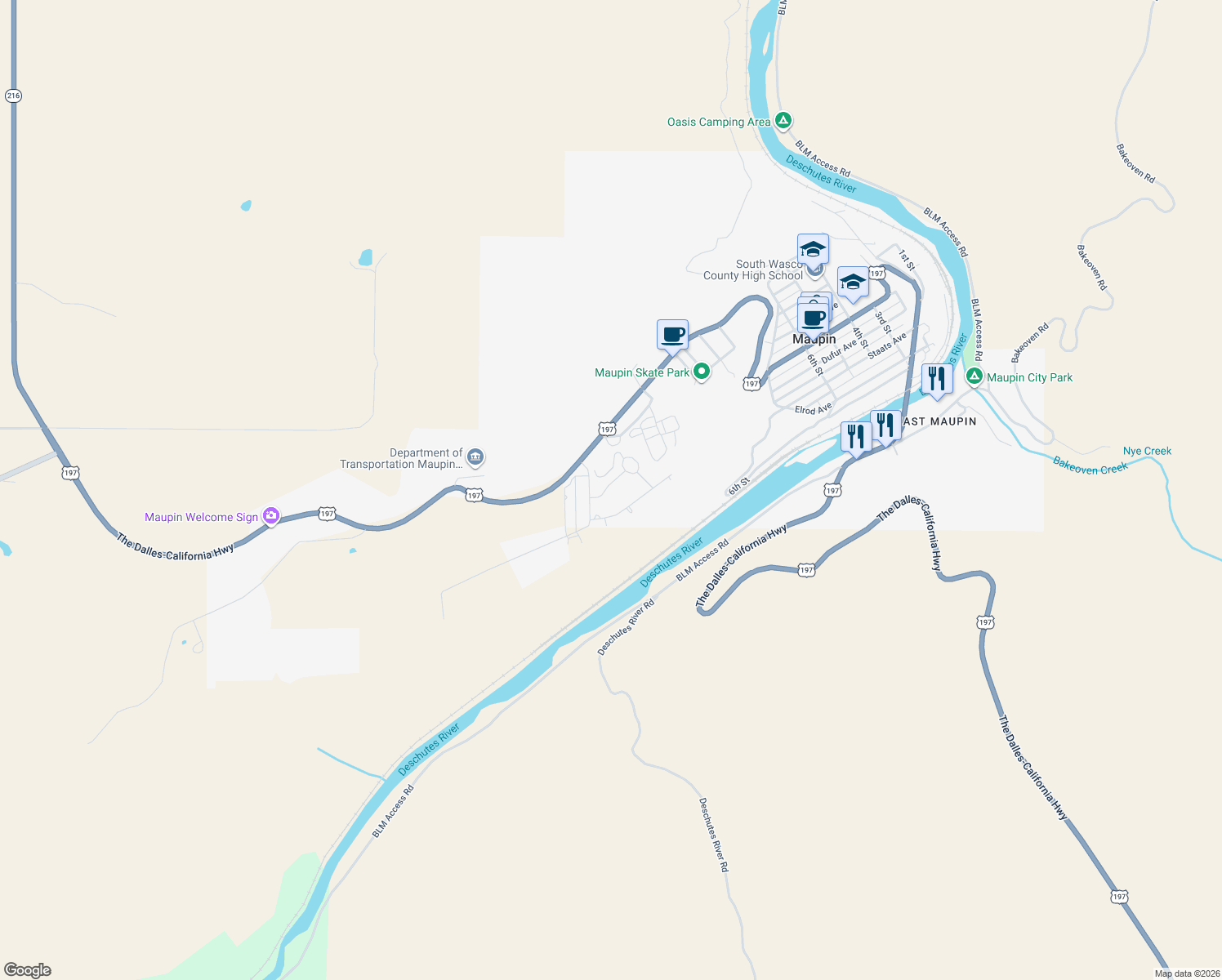 map of restaurants, bars, coffee shops, grocery stores, and more near 1501 Fish Tail Road in Maupin