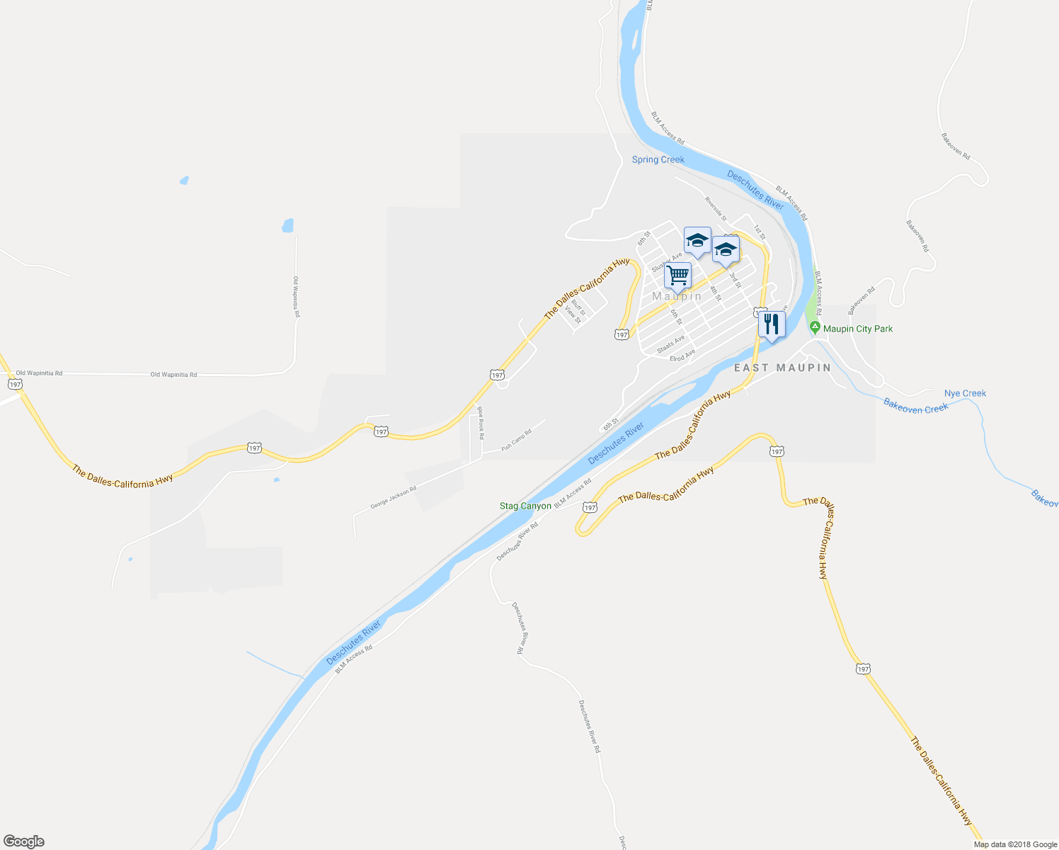 map of restaurants, bars, coffee shops, grocery stores, and more near 1422 Fish Camp Road in Maupin
