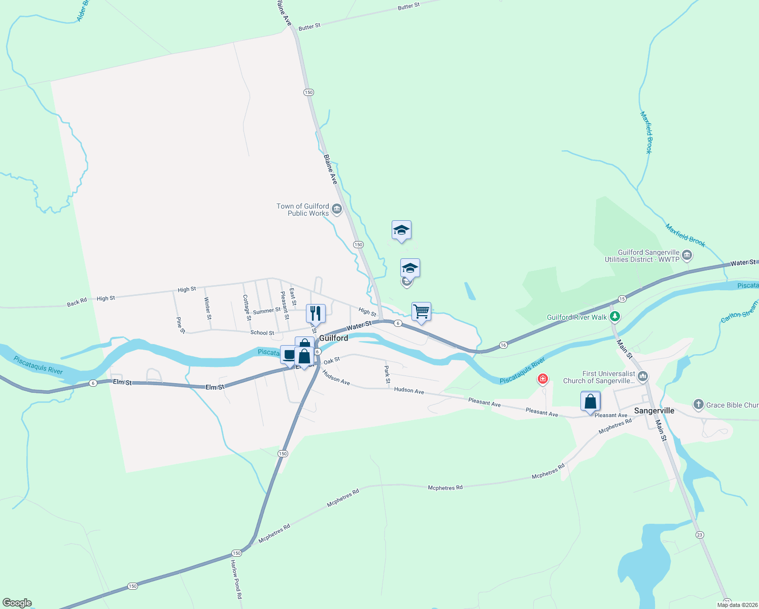 map of restaurants, bars, coffee shops, grocery stores, and more near 6 Blaine Avenue in Guilford