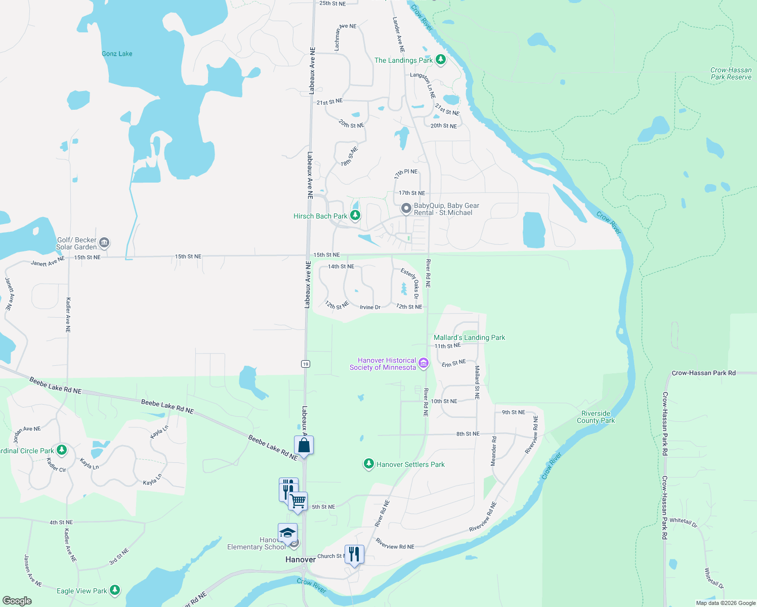 map of restaurants, bars, coffee shops, grocery stores, and more near 1291 Oakwood Ln in Hanover