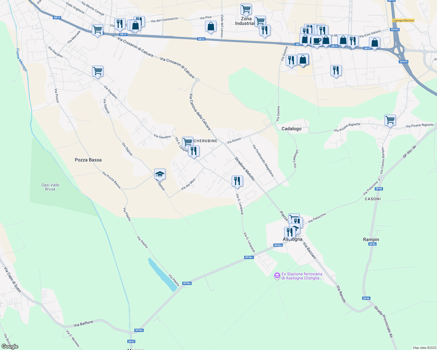 map of restaurants, bars, coffee shops, grocery stores, and more near 89 Via G. Leopardi in Cerea
