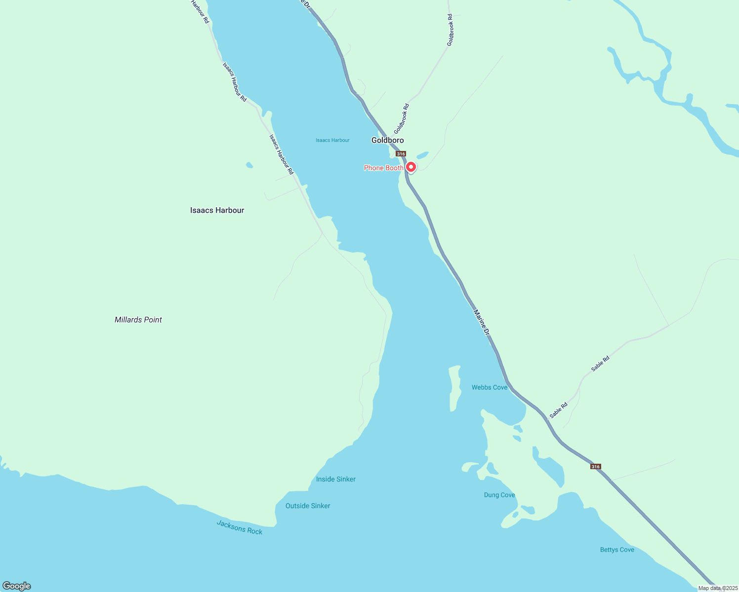 map of restaurants, bars, coffee shops, grocery stores, and more near 582 Isaacs Harbour Road in Goldboro