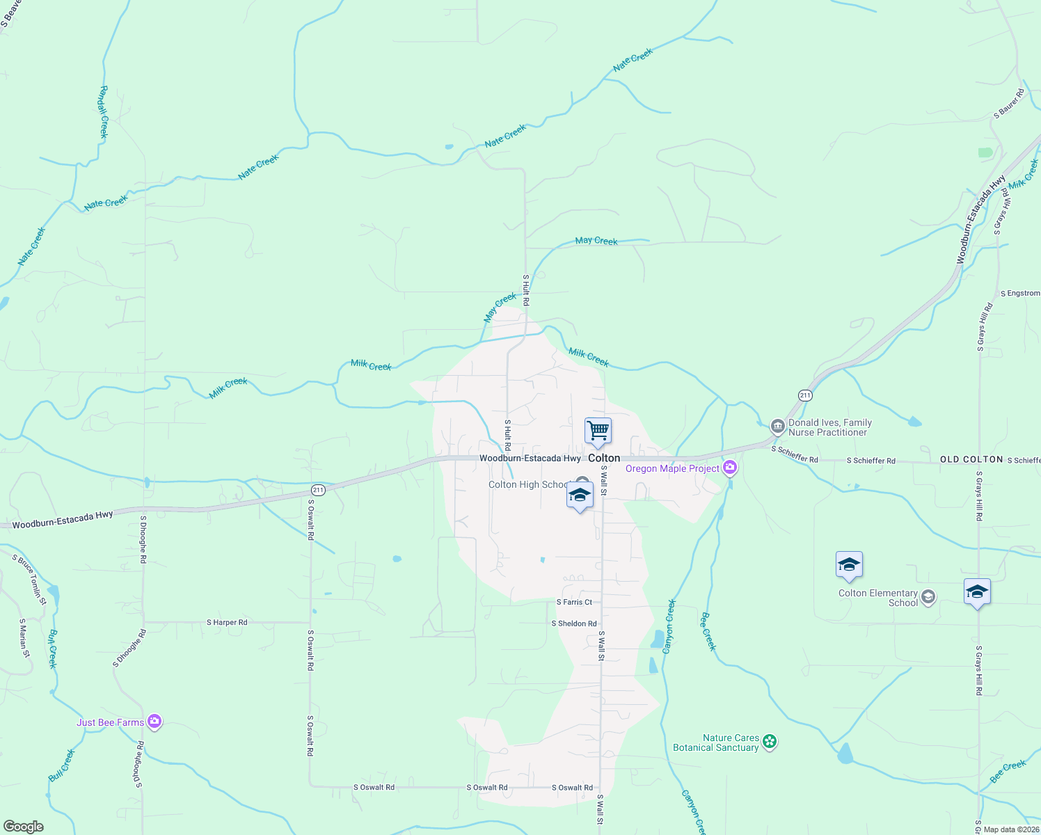 map of restaurants, bars, coffee shops, grocery stores, and more near 29872 S Hult Rd in Clackamas