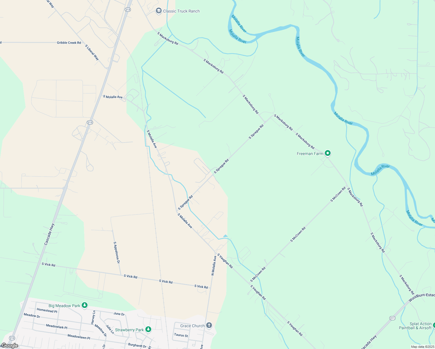 map of restaurants, bars, coffee shops, grocery stores, and more near 29902 South Sprague Road in Molalla
