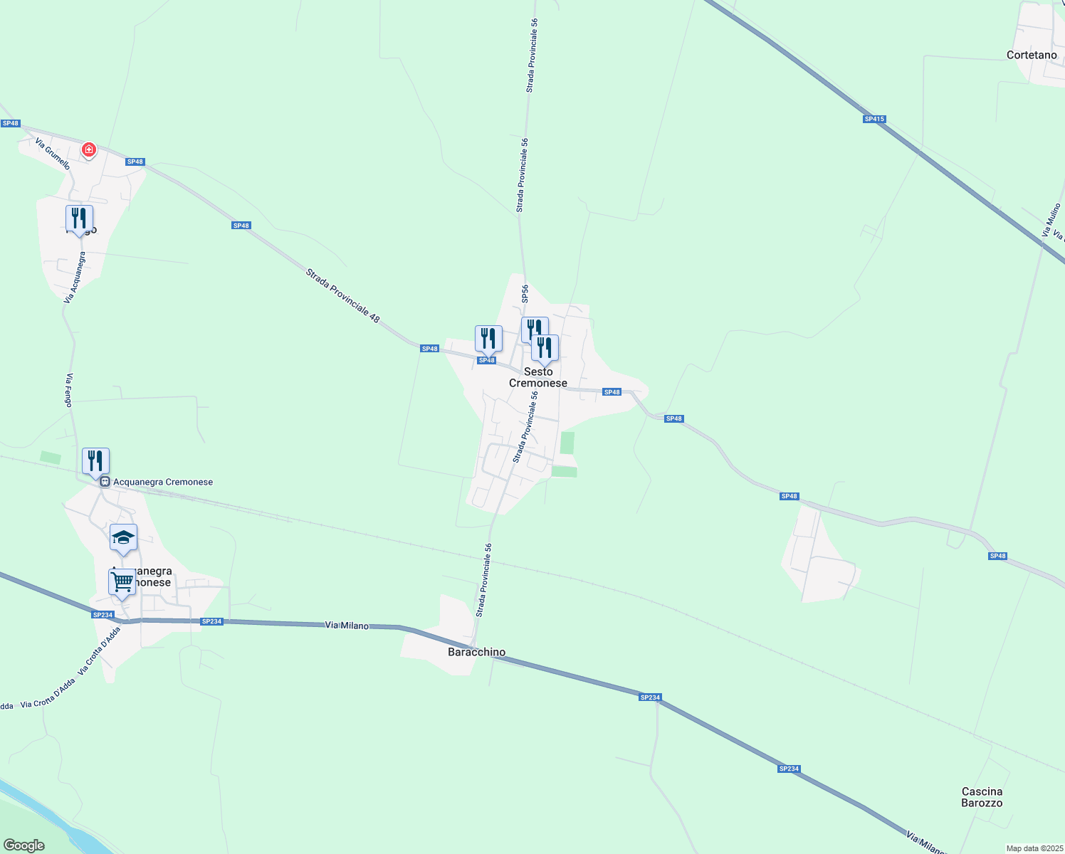 map of restaurants, bars, coffee shops, grocery stores, and more near 37 Viale Giacomo Matteotti in Sesto Cremonese