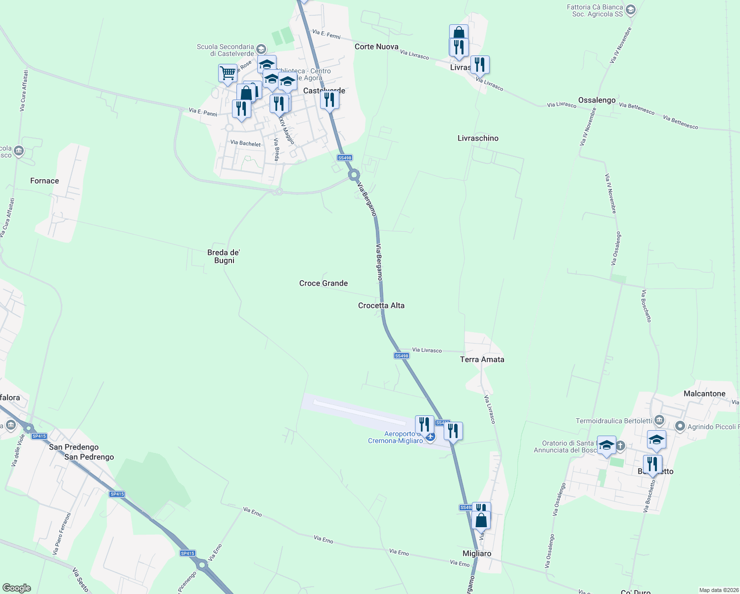 map of restaurants, bars, coffee shops, grocery stores, and more near 6 Via Croce Grande in Crocetta Alta