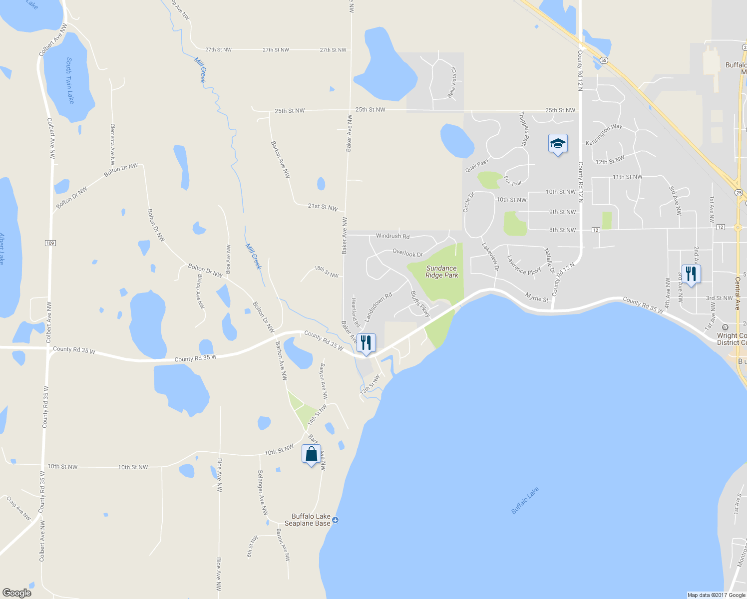 map of restaurants, bars, coffee shops, grocery stores, and more near 1319 Landsdown Road in Buffalo