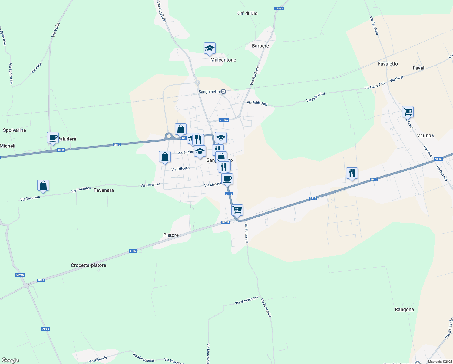 map of restaurants, bars, coffee shops, grocery stores, and more near in Sanguinetto