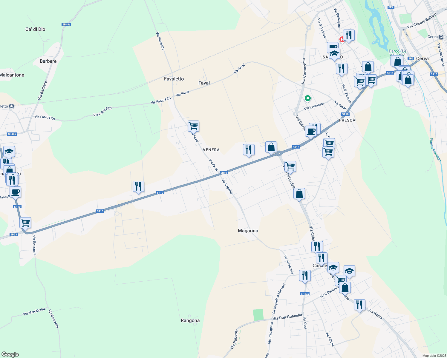 map of restaurants, bars, coffee shops, grocery stores, and more near 122 Via Capersa in Sanguinetto
