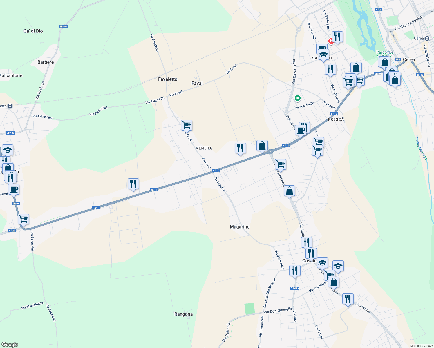 map of restaurants, bars, coffee shops, grocery stores, and more near 122 Via Capersa in Sanguinetto