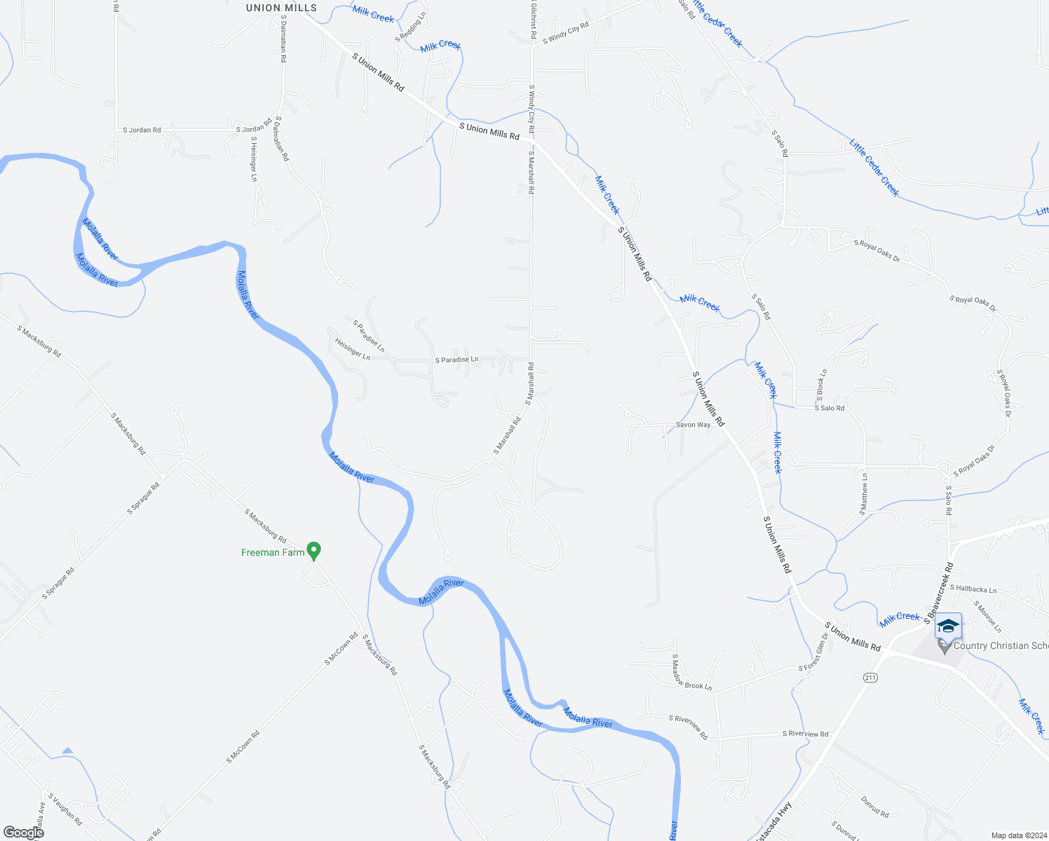 map of restaurants, bars, coffee shops, grocery stores, and more near 29364 South Marshall Road in Mulino