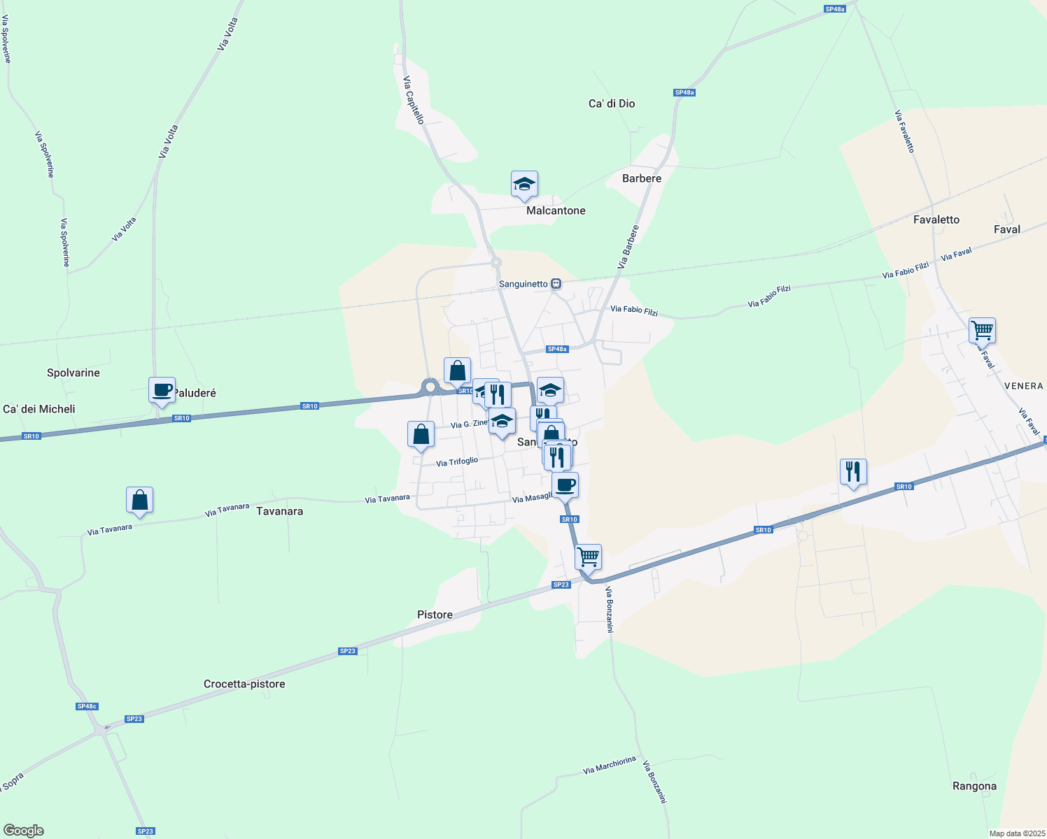 map of restaurants, bars, coffee shops, grocery stores, and more near 1 Via G. Zinetti in Sanguinetto