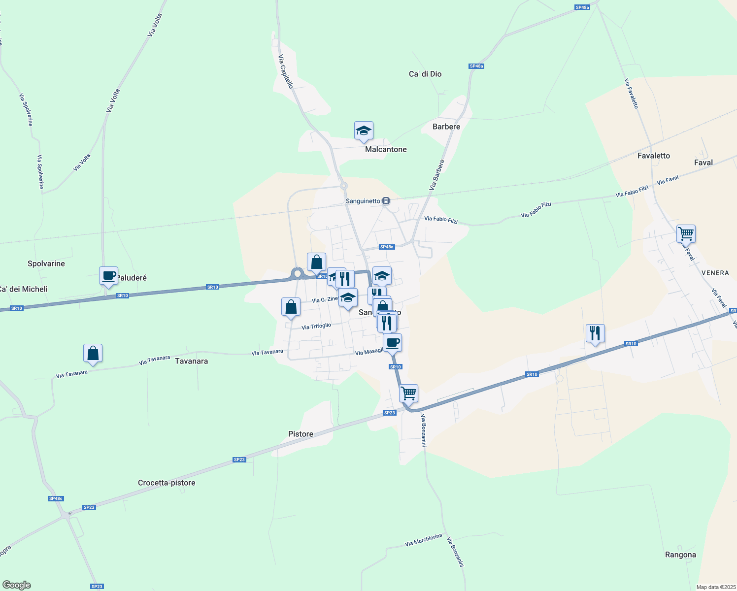 map of restaurants, bars, coffee shops, grocery stores, and more near 1 Via Gaetano Zinetti in Sanguinetto