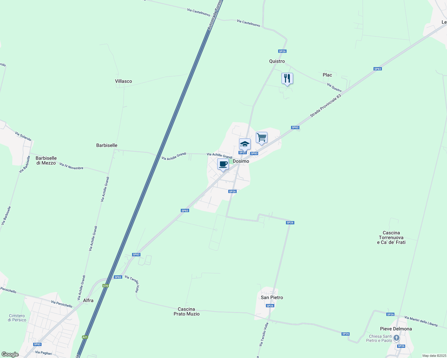 map of restaurants, bars, coffee shops, grocery stores, and more near 7-22 Via Calciati Conte in Dosimo