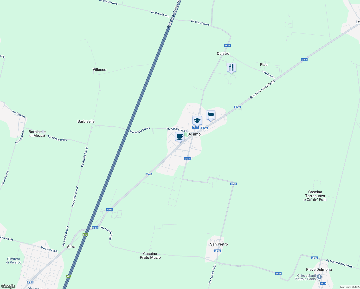 map of restaurants, bars, coffee shops, grocery stores, and more near 22 Via Calciati Conte in Dosimo