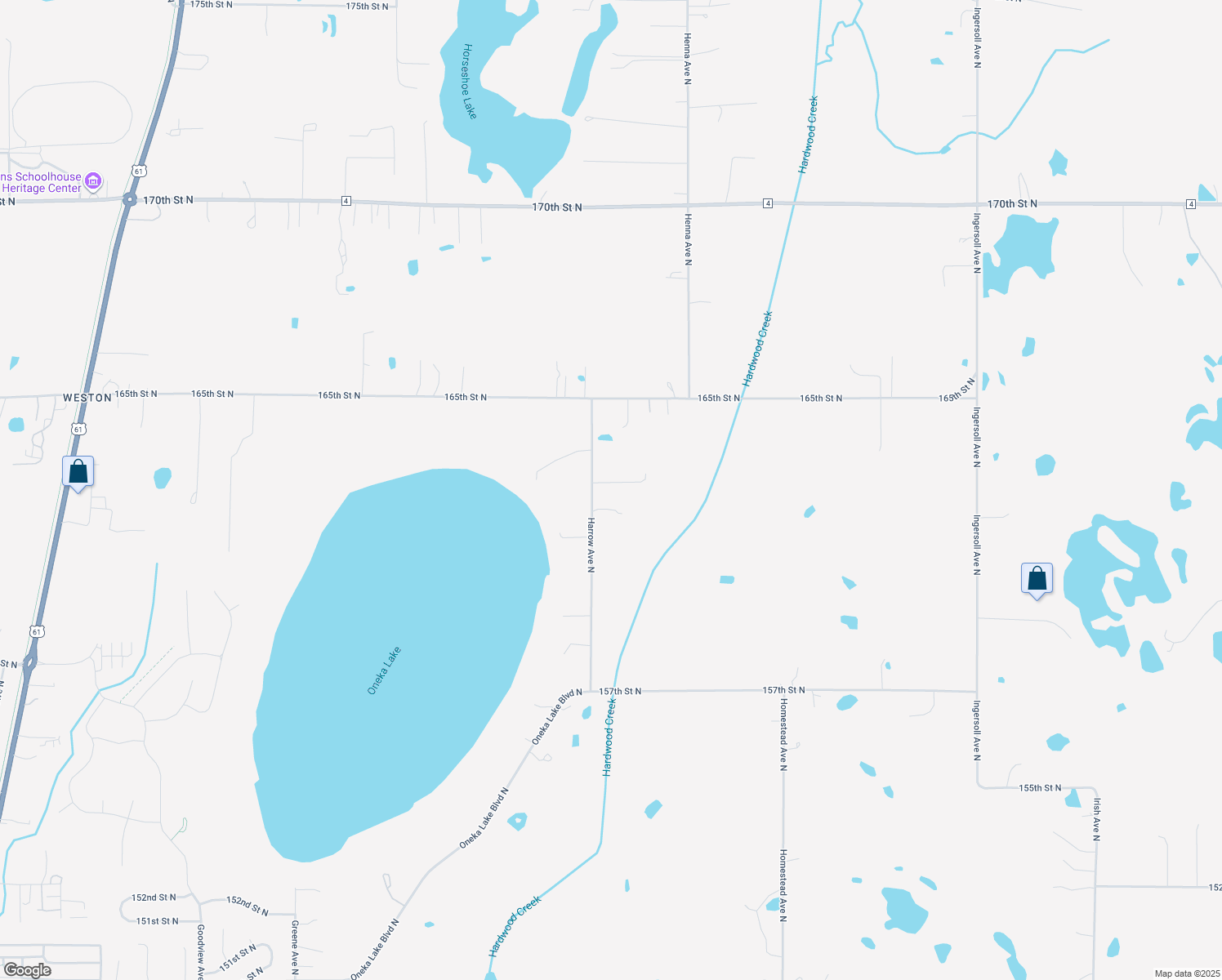 map of restaurants, bars, coffee shops, grocery stores, and more near 16237 Harrow Avenue North in Hugo