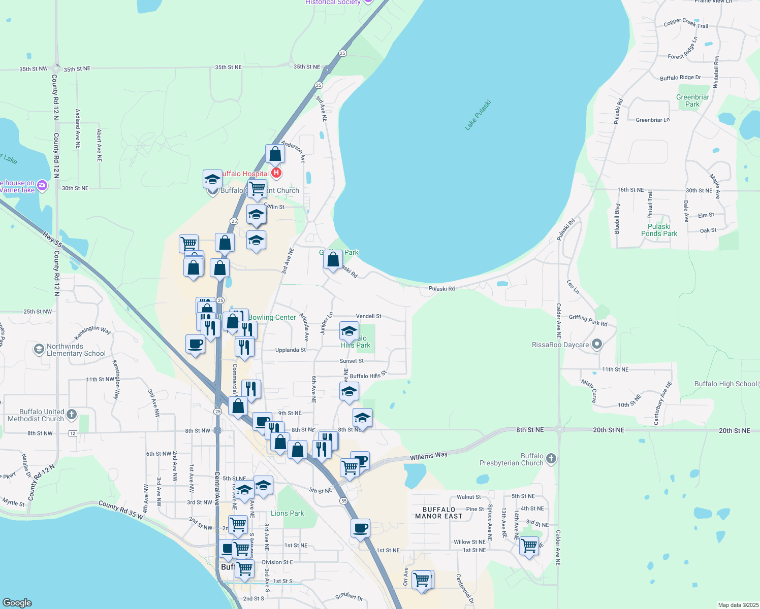 map of restaurants, bars, coffee shops, grocery stores, and more near 802 Griffing Park Road in Buffalo
