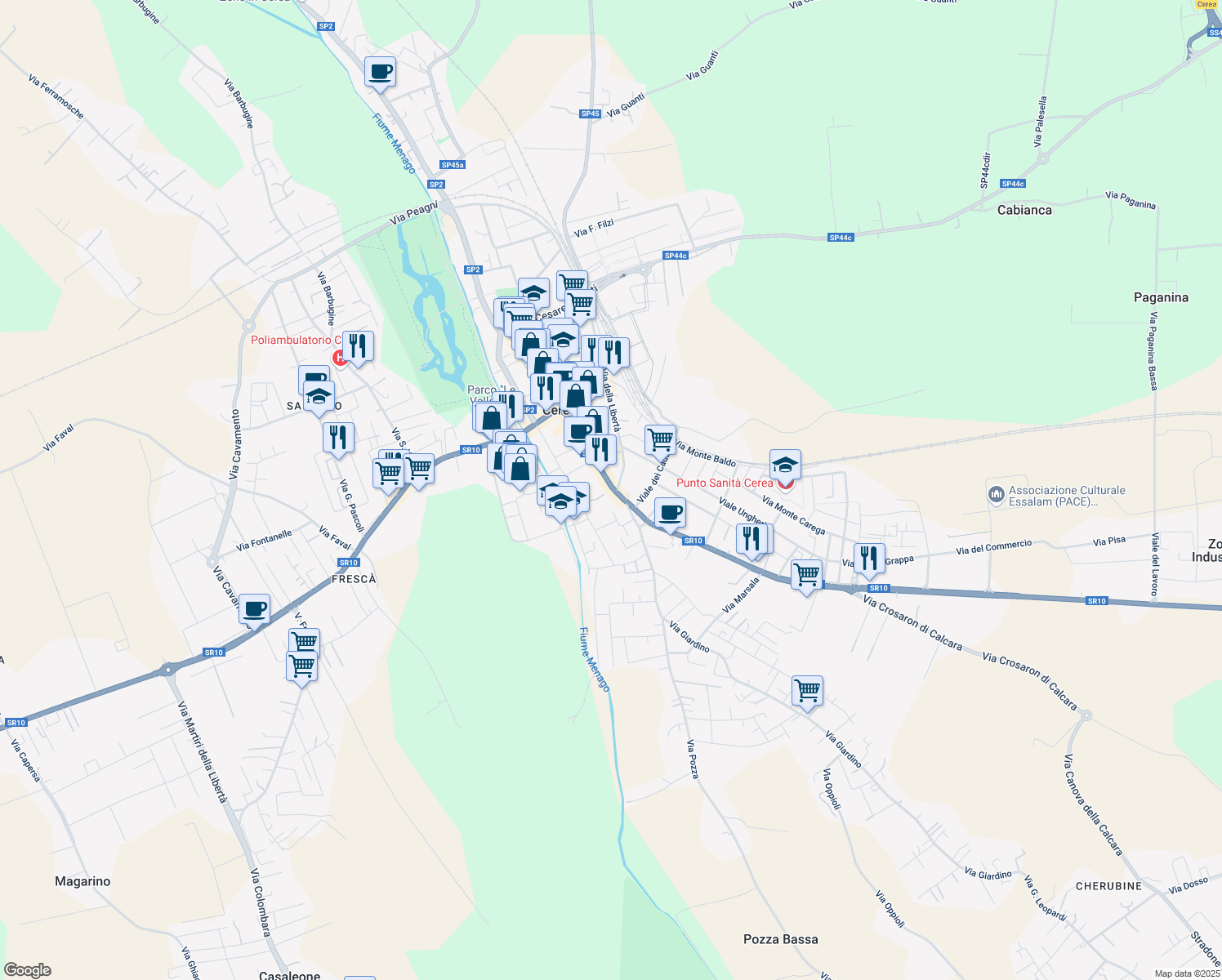 map of restaurants, bars, coffee shops, grocery stores, and more near 90 Via XXV Aprile in Cerea