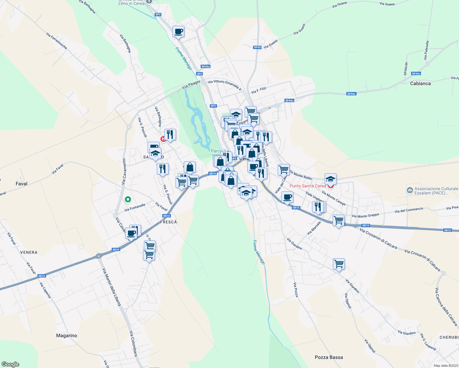 map of restaurants, bars, coffee shops, grocery stores, and more near 20 Piazza Donatori di Sangue in Cerea