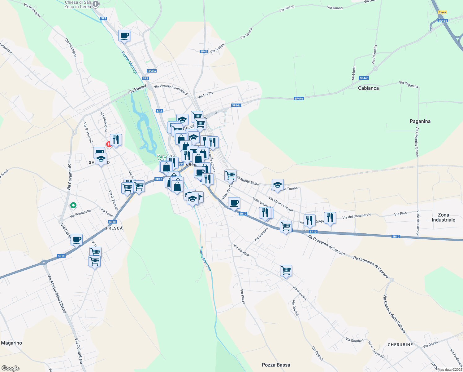 map of restaurants, bars, coffee shops, grocery stores, and more near 20 Via Puccini Giacomo in Cerea
