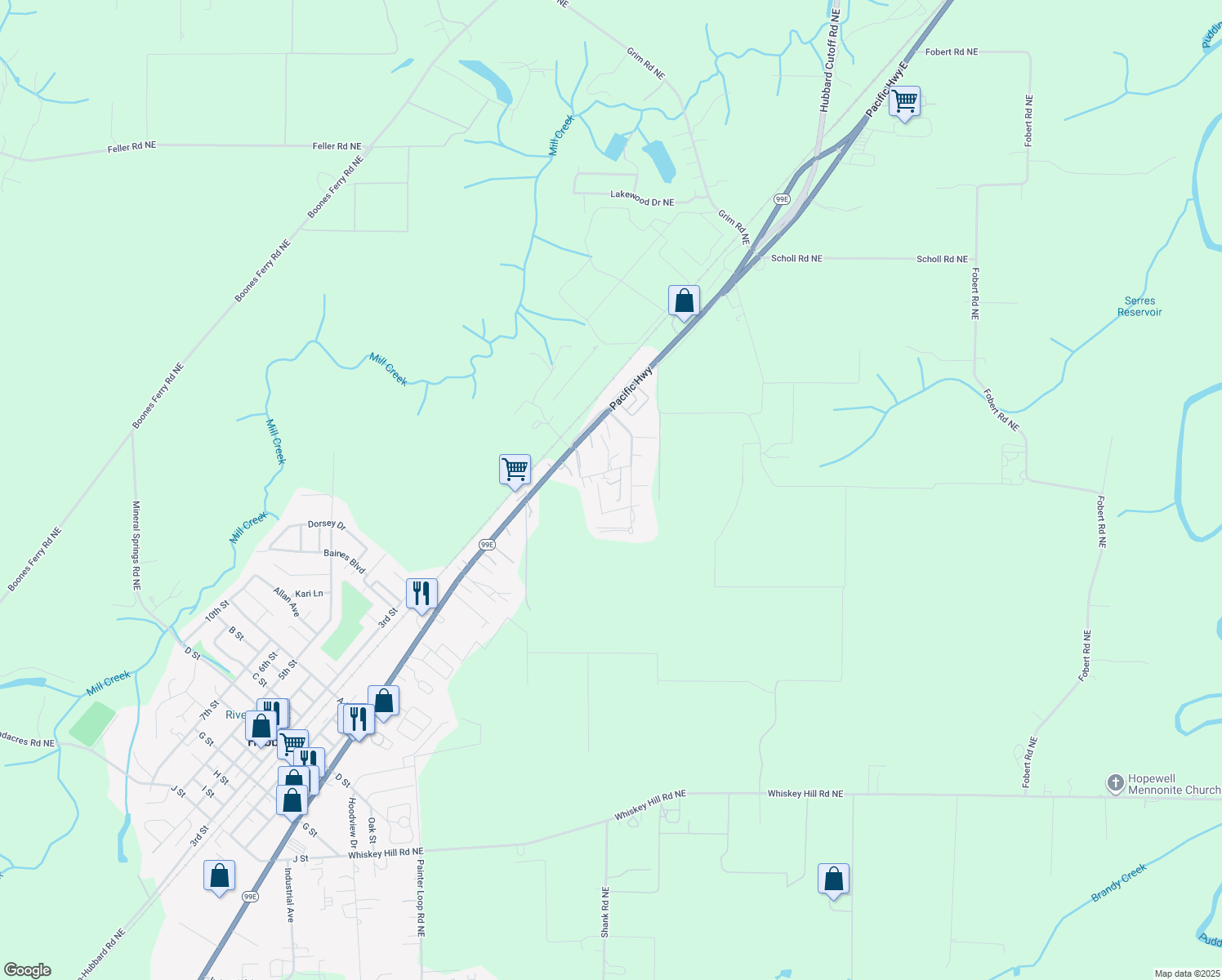 map of restaurants, bars, coffee shops, grocery stores, and more near 13110 Blackberry Ln in Hubbard
