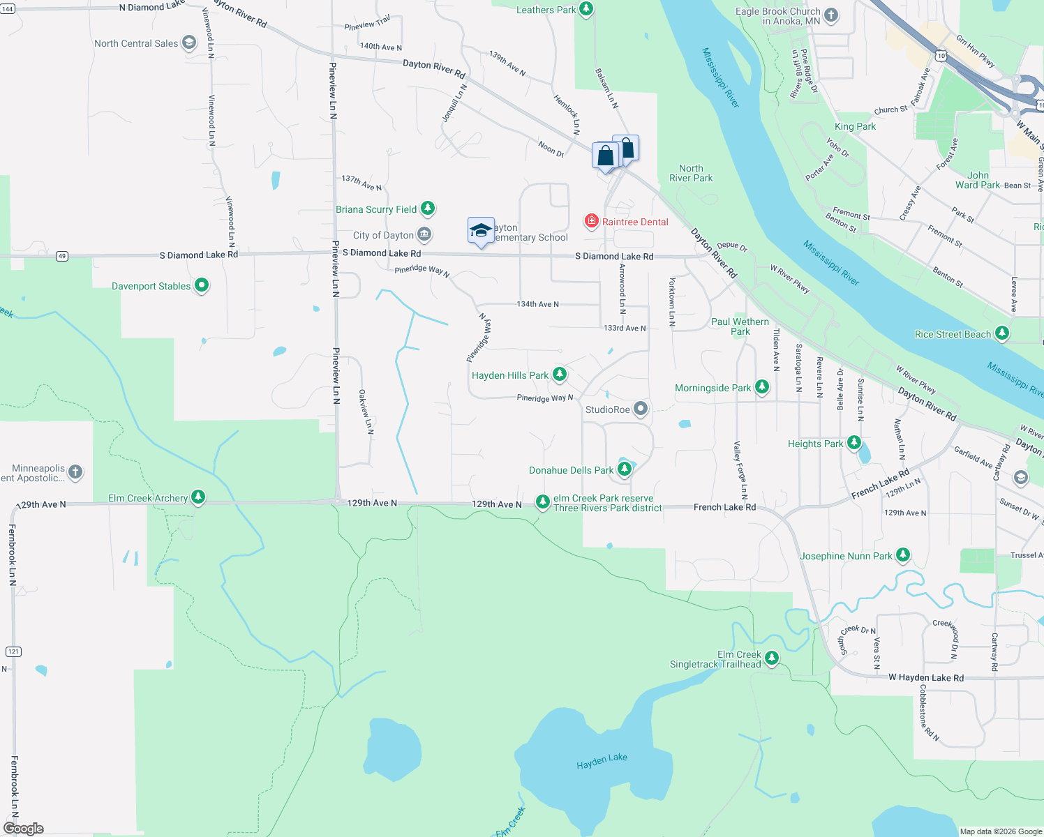 map of restaurants, bars, coffee shops, grocery stores, and more near 13080 Forestview Circle North in Dayton