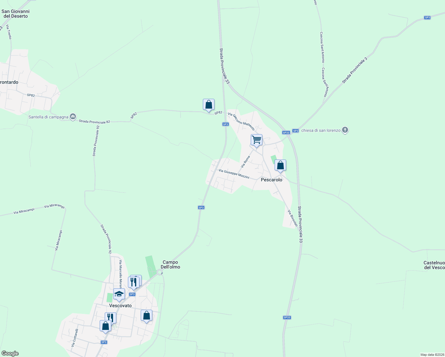 map of restaurants, bars, coffee shops, grocery stores, and more near 20 Via della Macina in Pescarolo