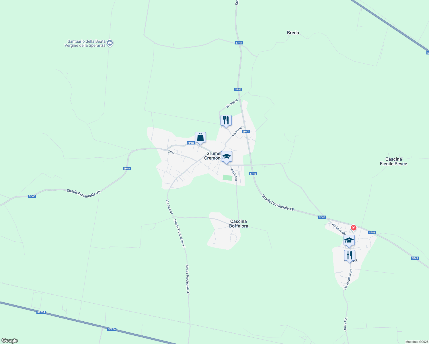 map of restaurants, bars, coffee shops, grocery stores, and more near 11 Via C. Clerici in Grumello Cremonese
