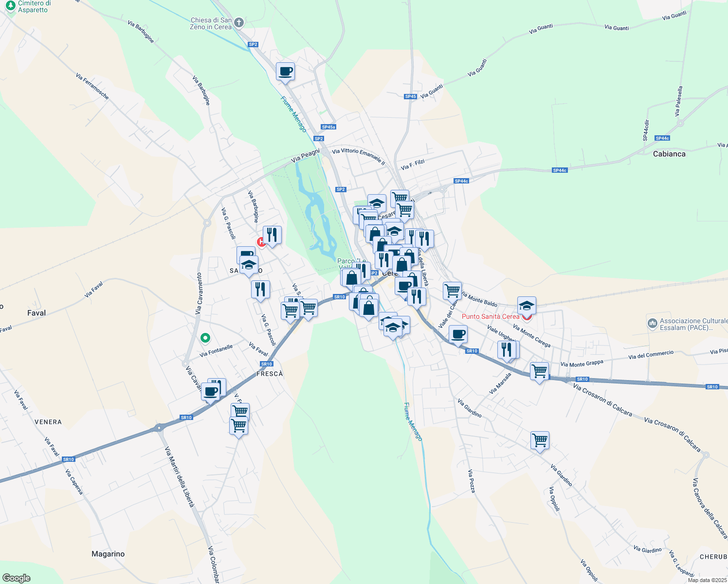 map of restaurants, bars, coffee shops, grocery stores, and more near 20 Piazza Donatori di Sangue in Cerea
