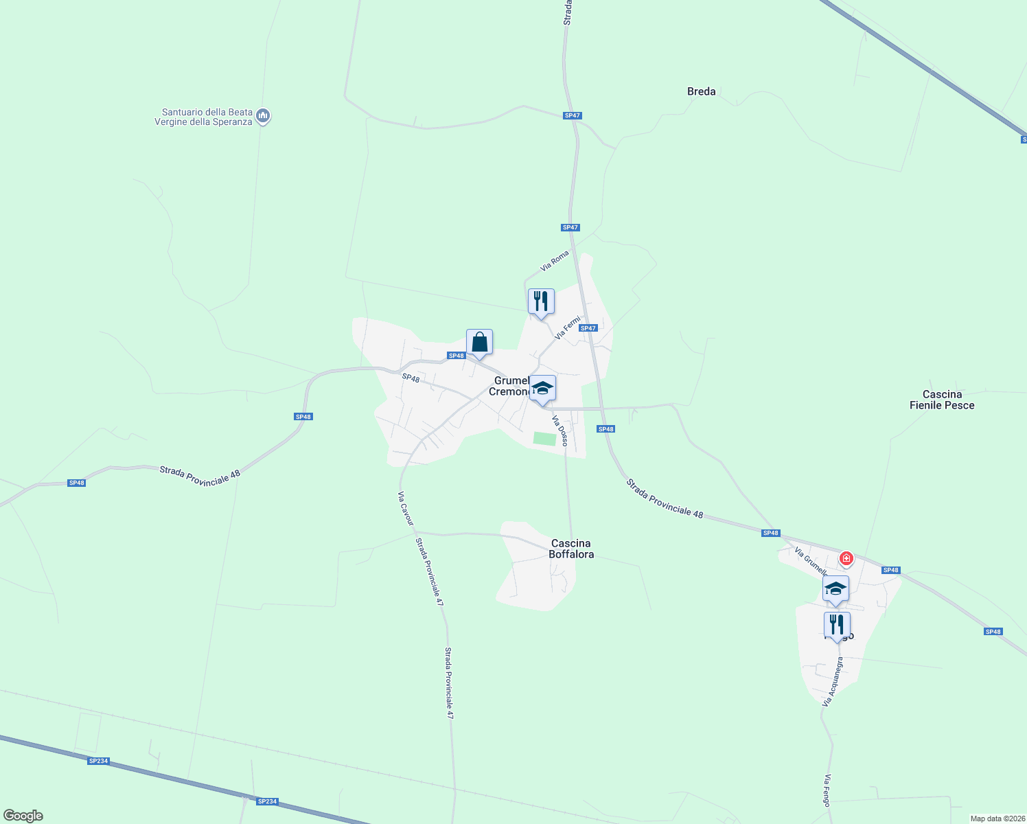 map of restaurants, bars, coffee shops, grocery stores, and more near 11 Via Clerici in Grumello Cremonese