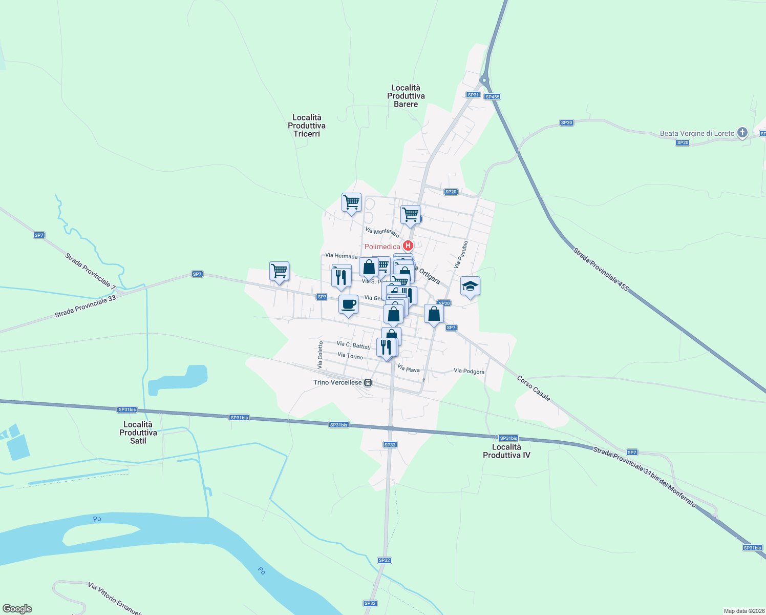 map of restaurants, bars, coffee shops, grocery stores, and more near 18 Via Gennaro in Trino