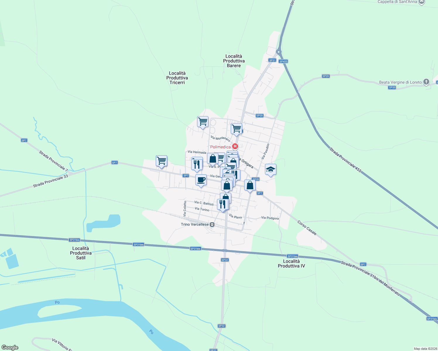 map of restaurants, bars, coffee shops, grocery stores, and more near 18 Via Gennaro in Trino