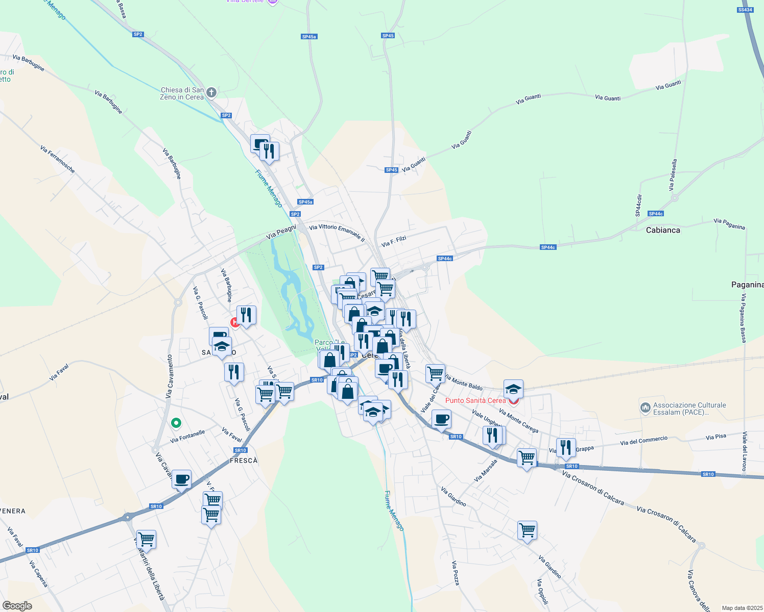 map of restaurants, bars, coffee shops, grocery stores, and more near 15 Via IV Novembre in Cerea