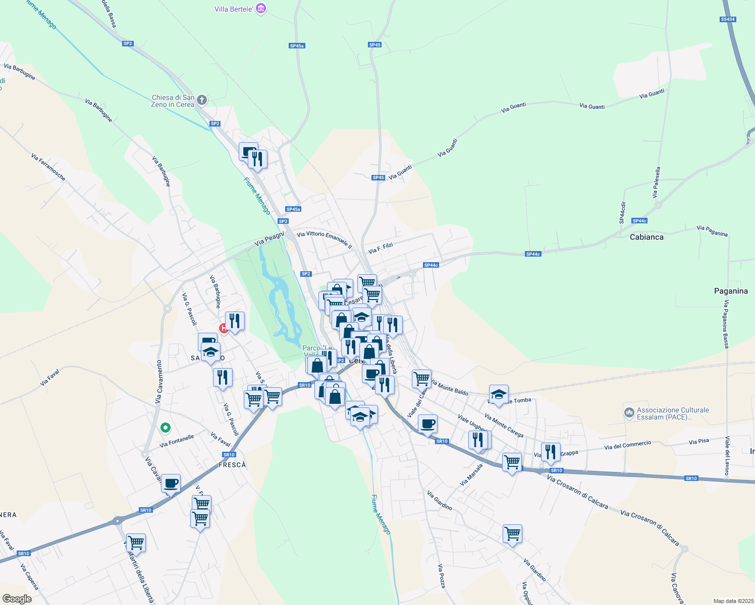 map of restaurants, bars, coffee shops, grocery stores, and more near 15 Via IV Novembre in Cerea