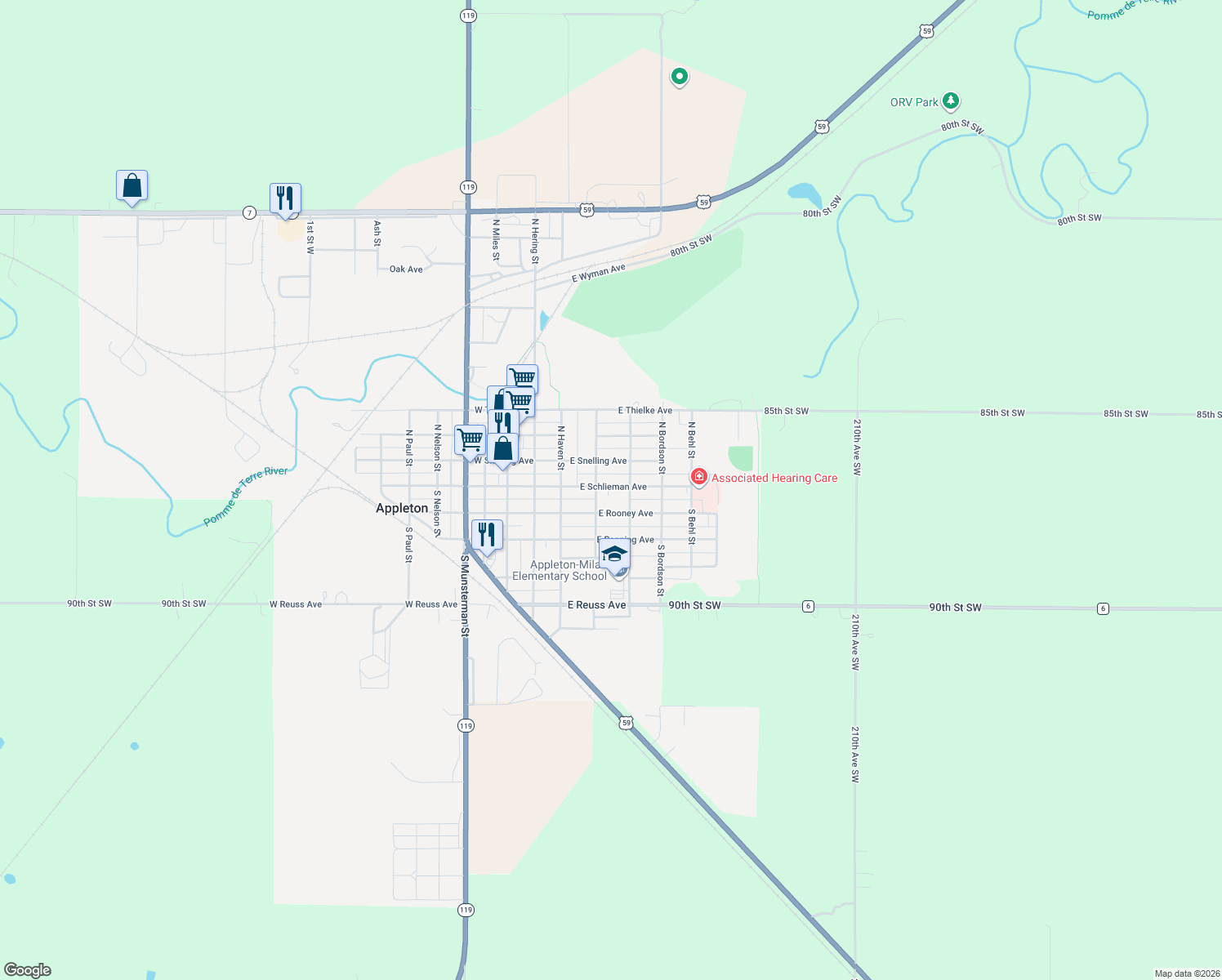 map of restaurants, bars, coffee shops, grocery stores, and more near 242 East Schlieman Avenue in Appleton