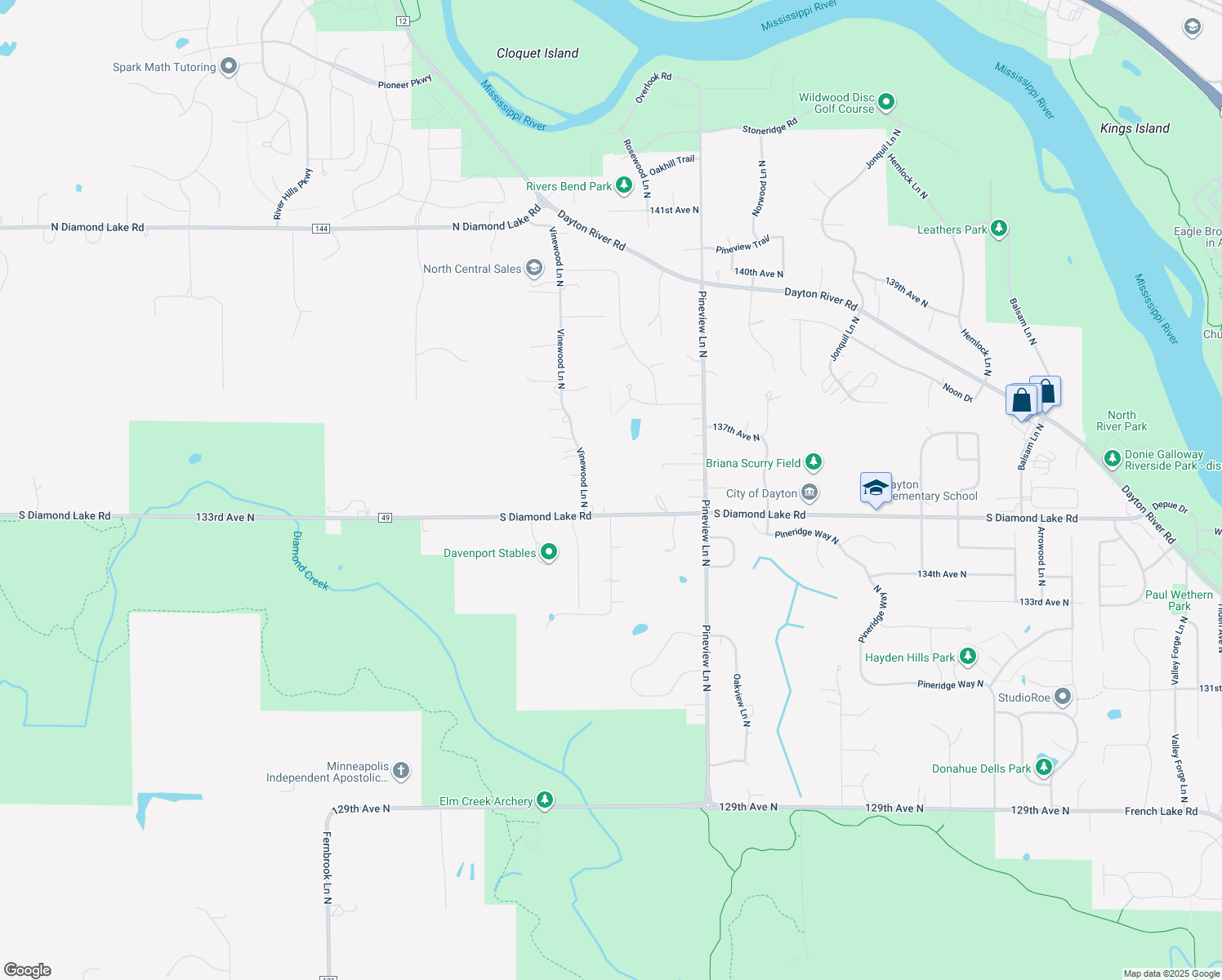 map of restaurants, bars, coffee shops, grocery stores, and more near 13130 South Diamond Lake Road in Dayton