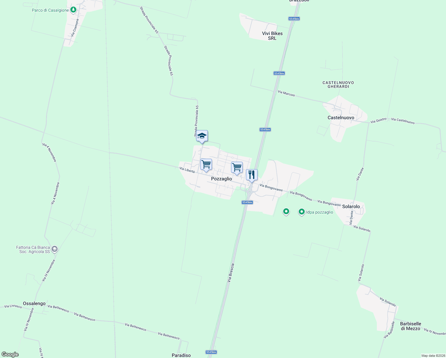 map of restaurants, bars, coffee shops, grocery stores, and more near in Pozzaglio Ed Uniti