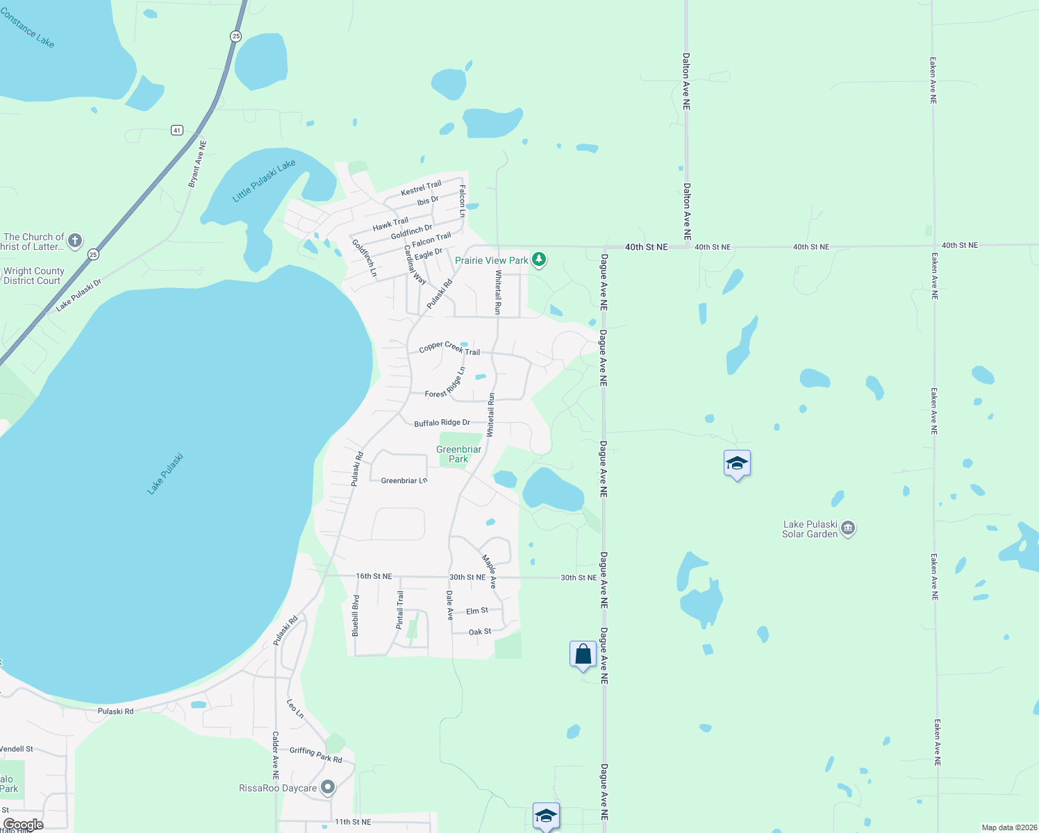 map of restaurants, bars, coffee shops, grocery stores, and more near 2409 Buffalo Ridge Drive in Buffalo