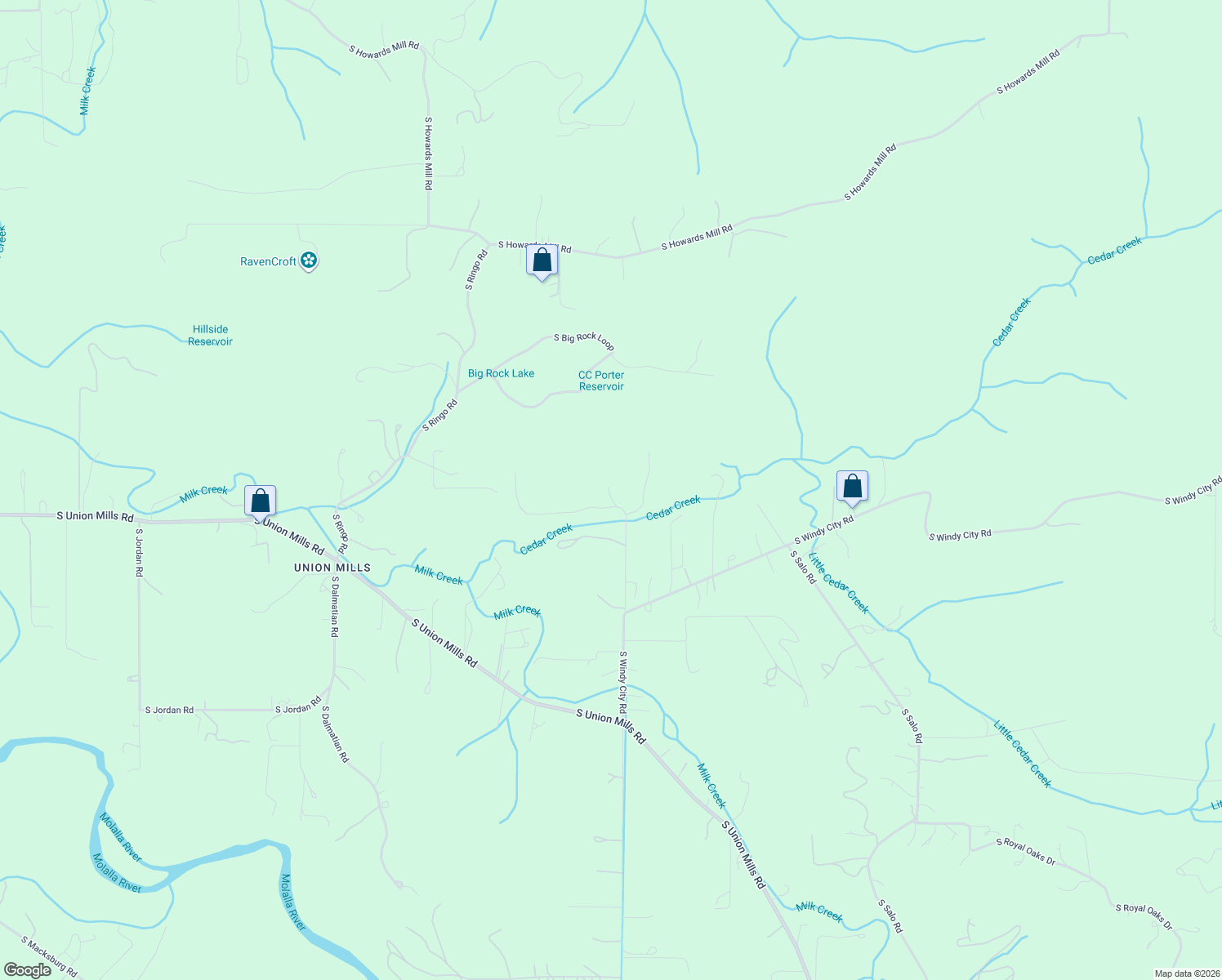map of restaurants, bars, coffee shops, grocery stores, and more near 15721 S Gilchrist Rd in Mulino