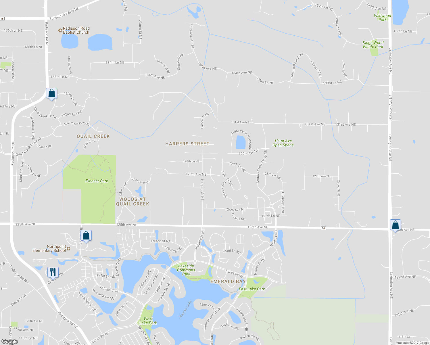 map of restaurants, bars, coffee shops, grocery stores, and more near 3209 128th Avenue Northeast in Blaine